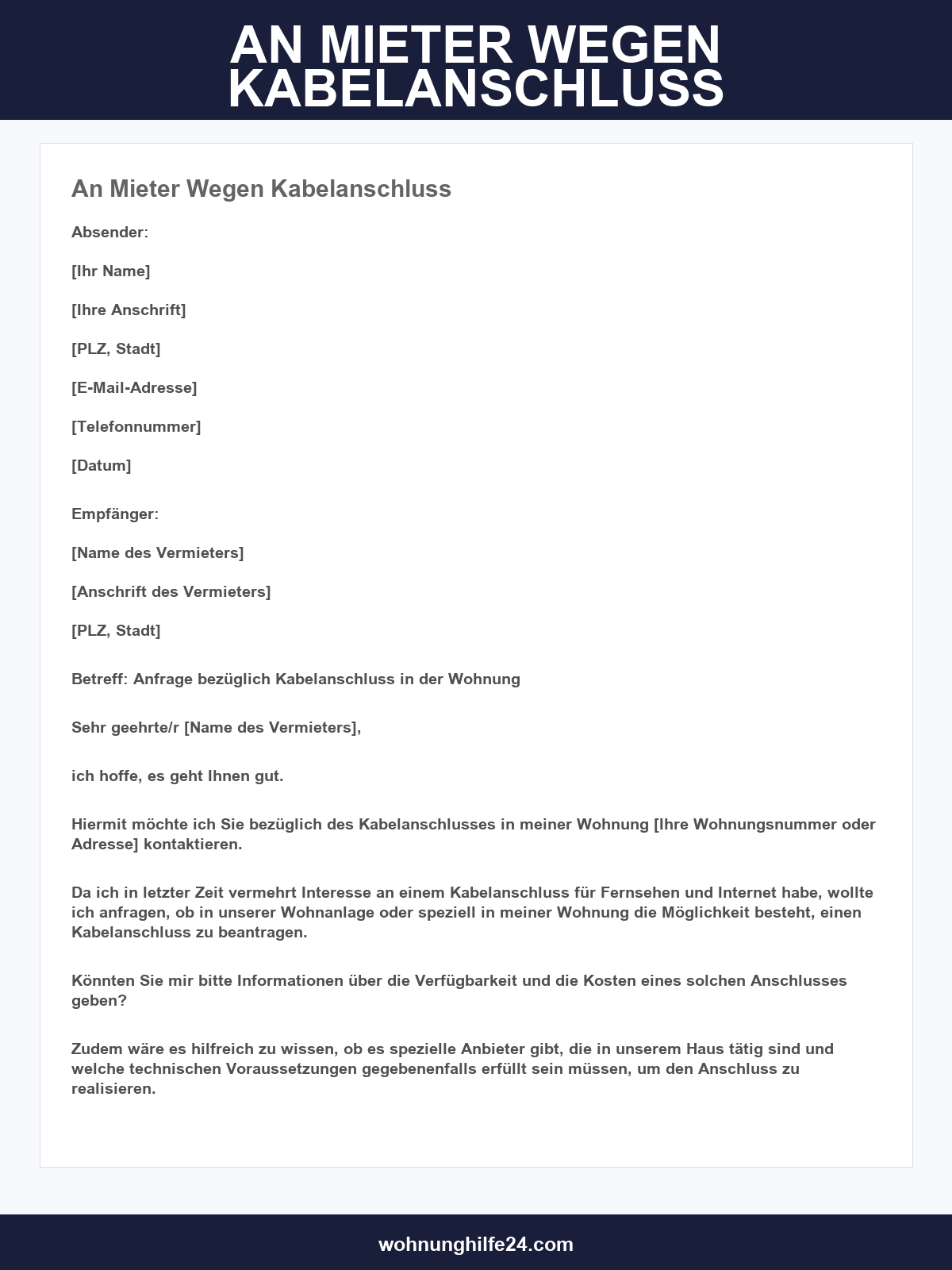 Musterschreiben An Mieter Wegen Kabelanschluss