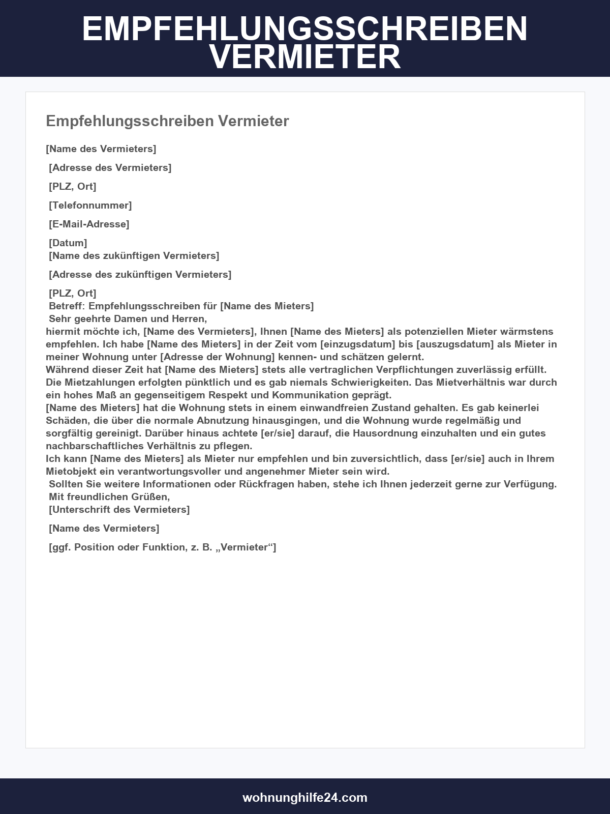Empfehlungsschreiben Vermieter