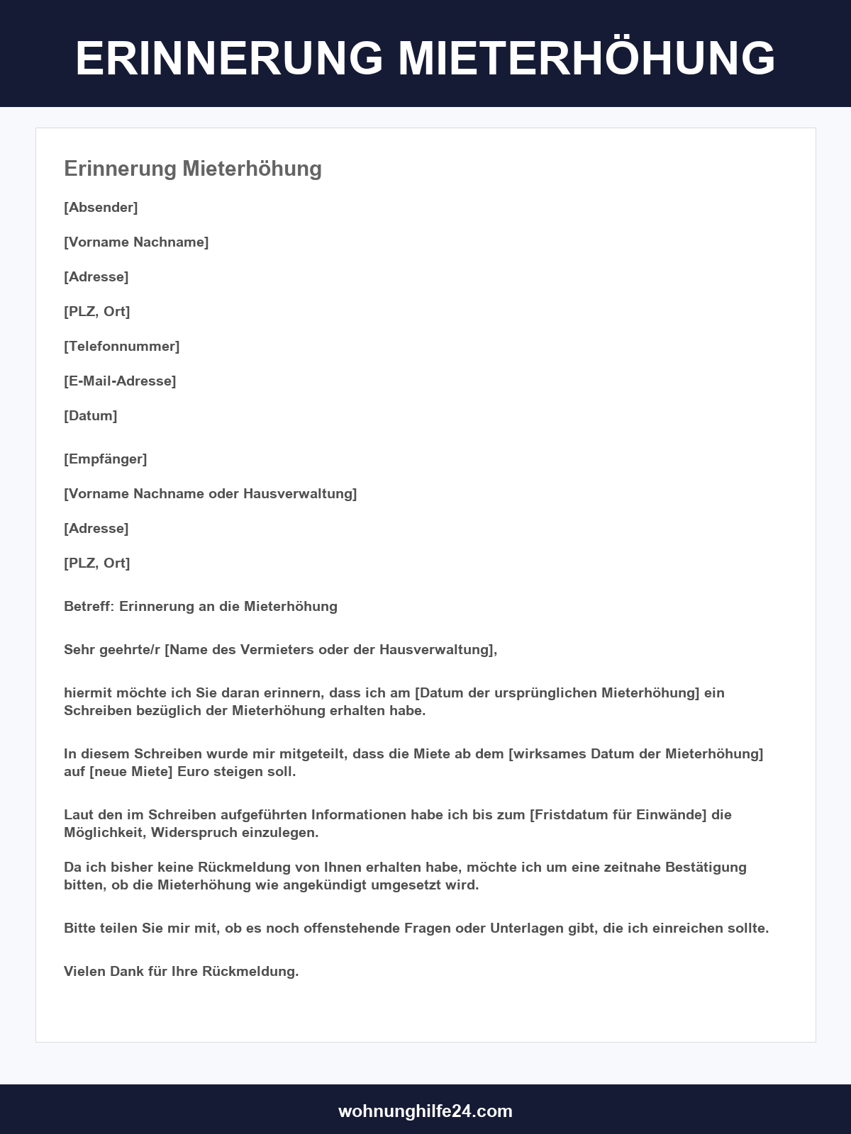 Erinnerung Mieterhöhung Muster