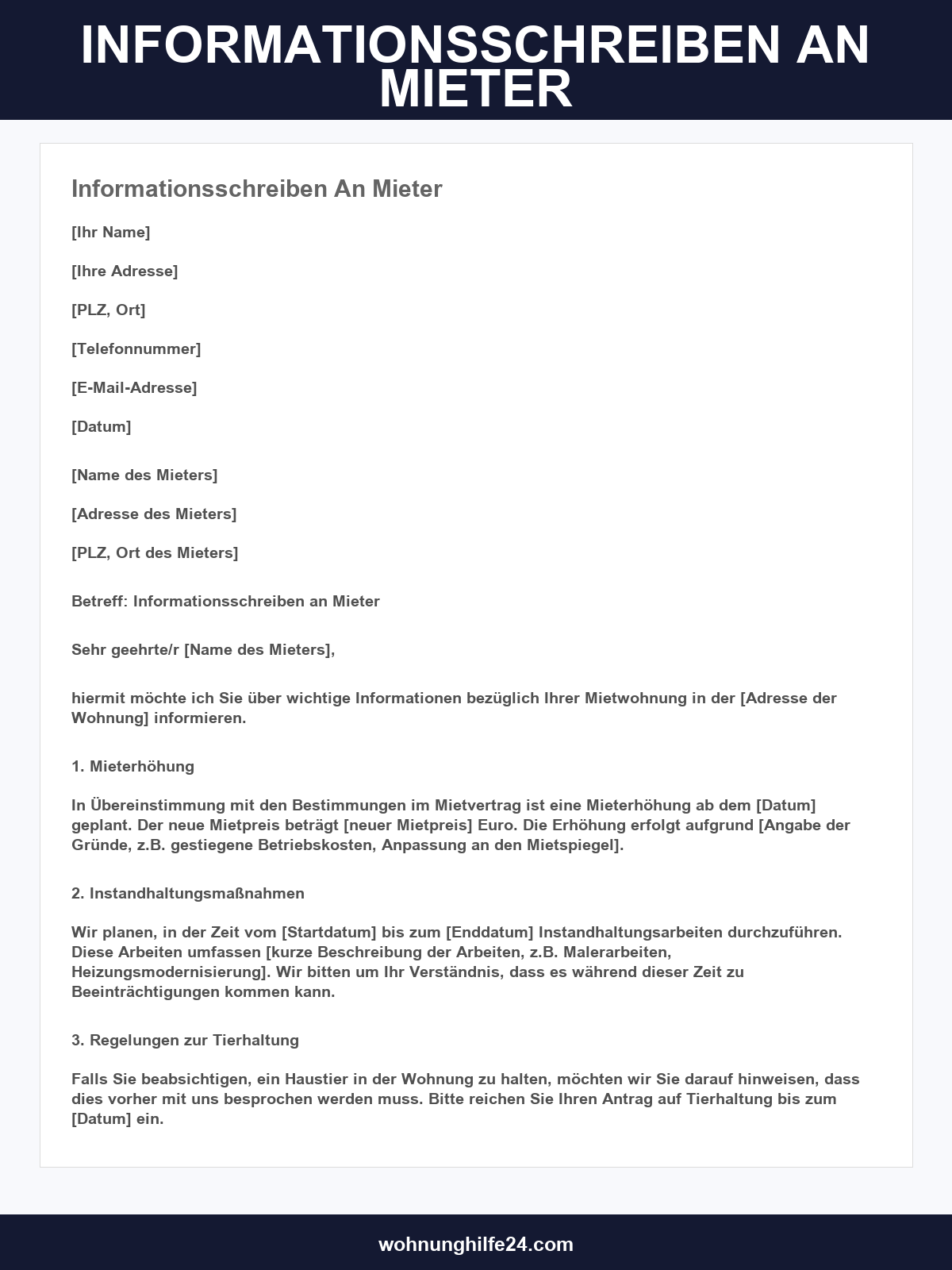 Informationsschreiben An Mieter Vorlage