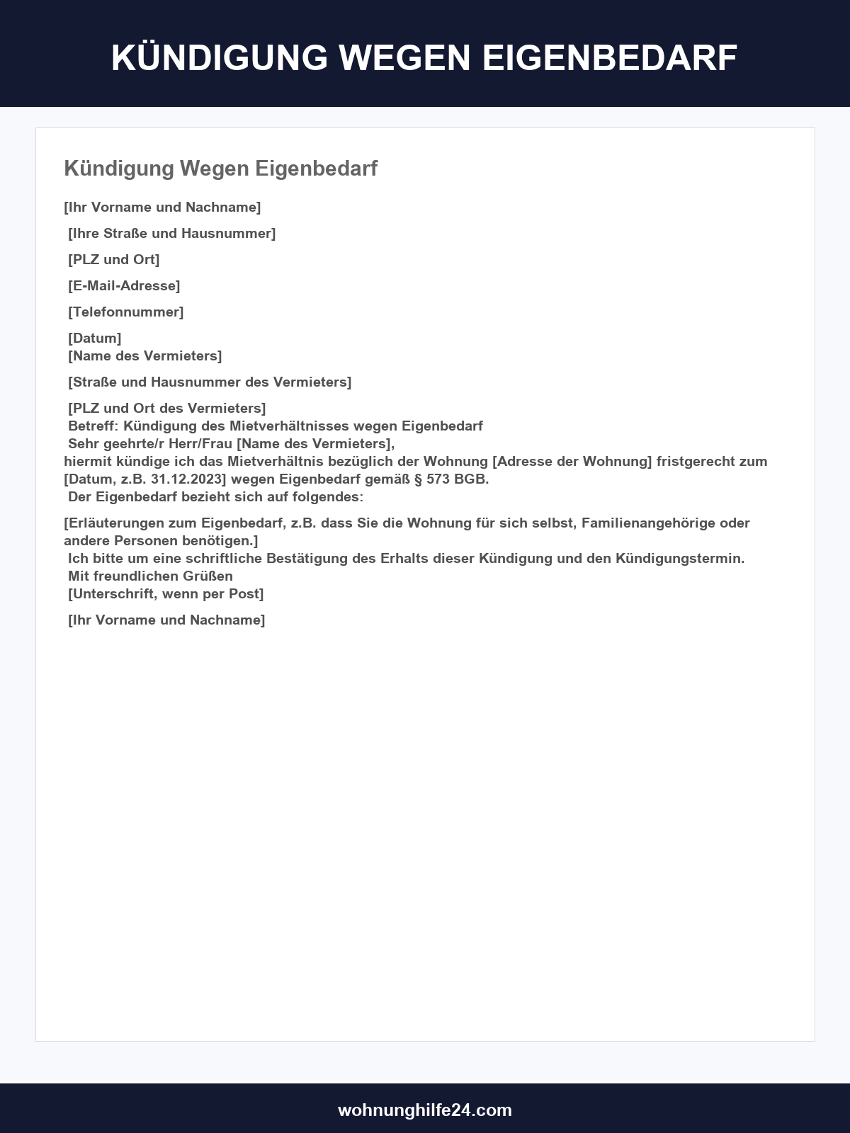 Kündigung Wegen Eigenbedarf Vorlage