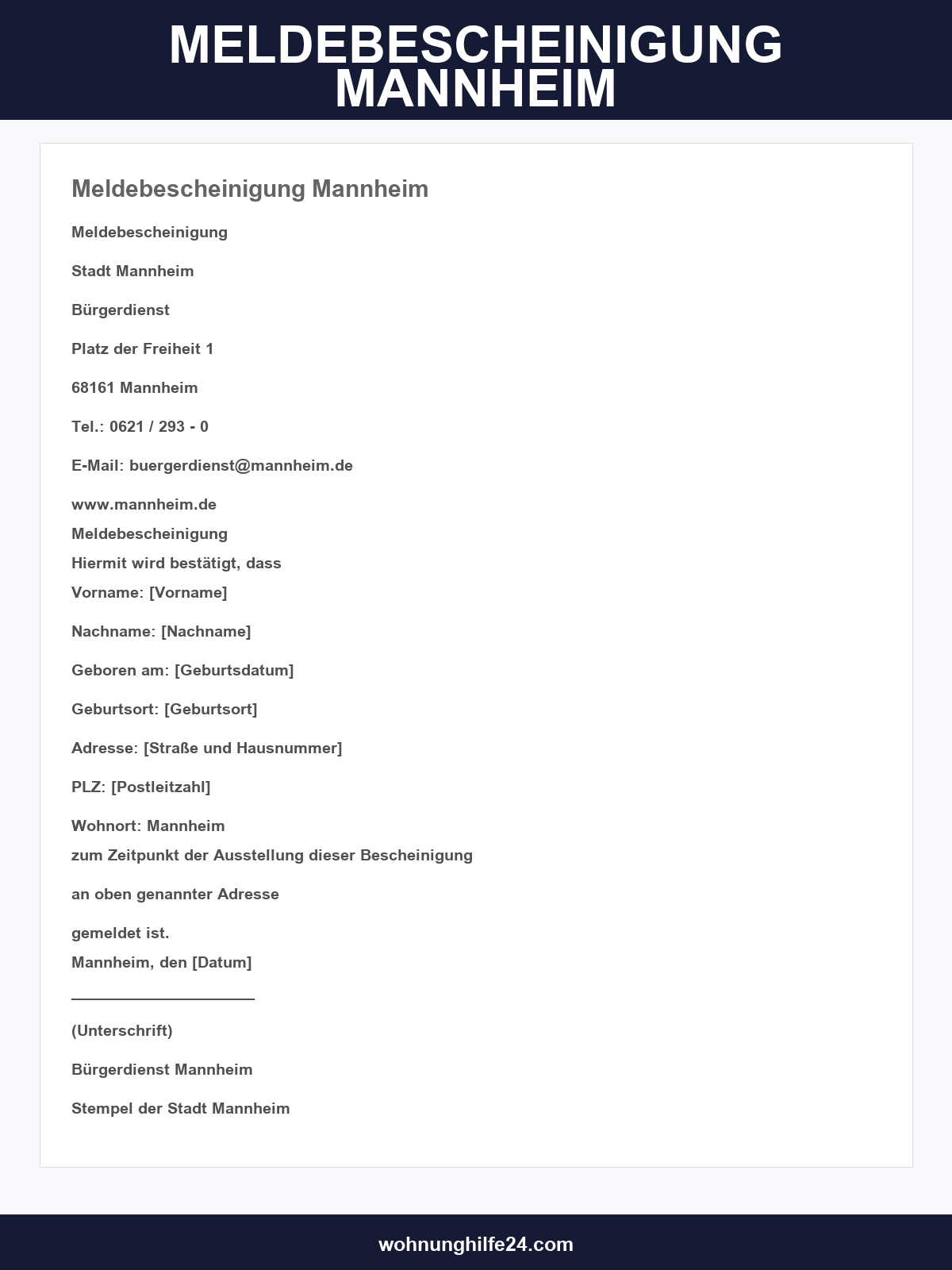 Meldebescheinigung Mannheim