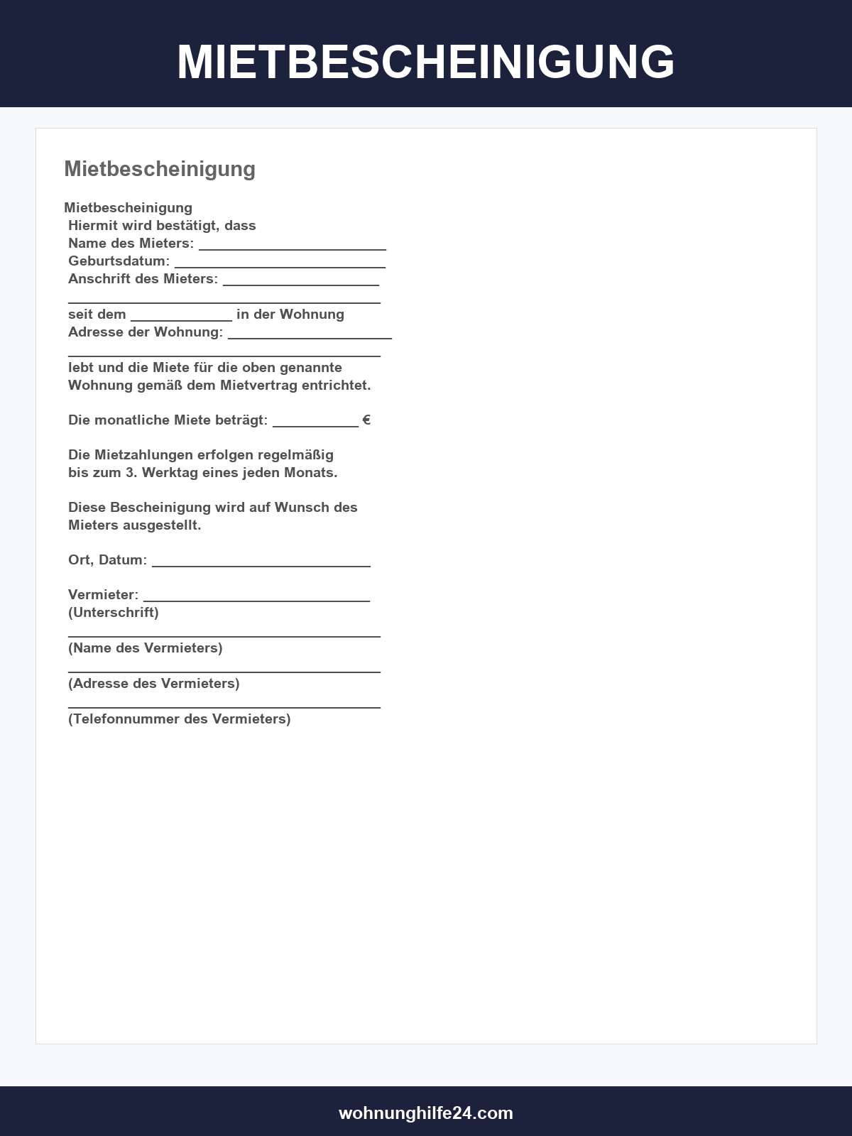 Mietbescheinigung Vorlage
