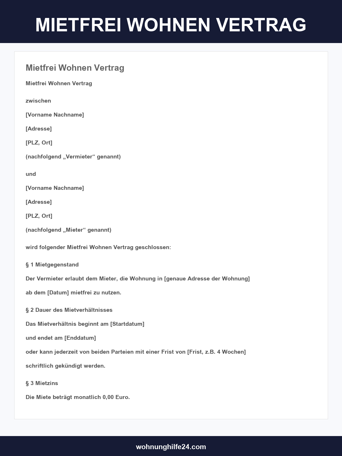 Mietfrei Wohnen Vertrag