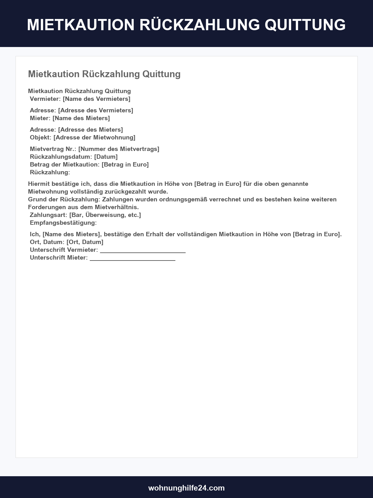 Vordruck Mietkaution Rückzahlung Quittung