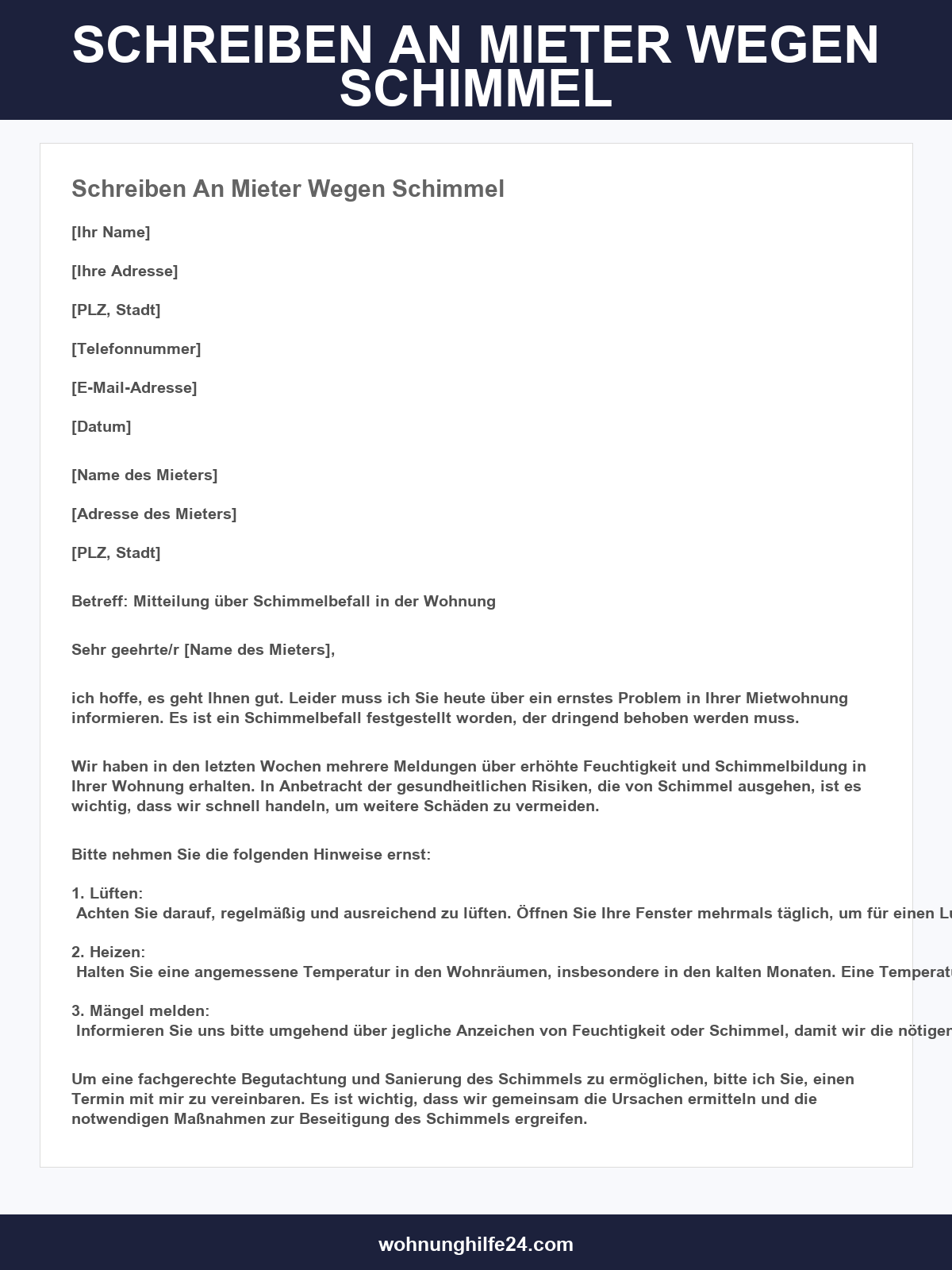 Schreiben An Mieter Wegen Schimmel
