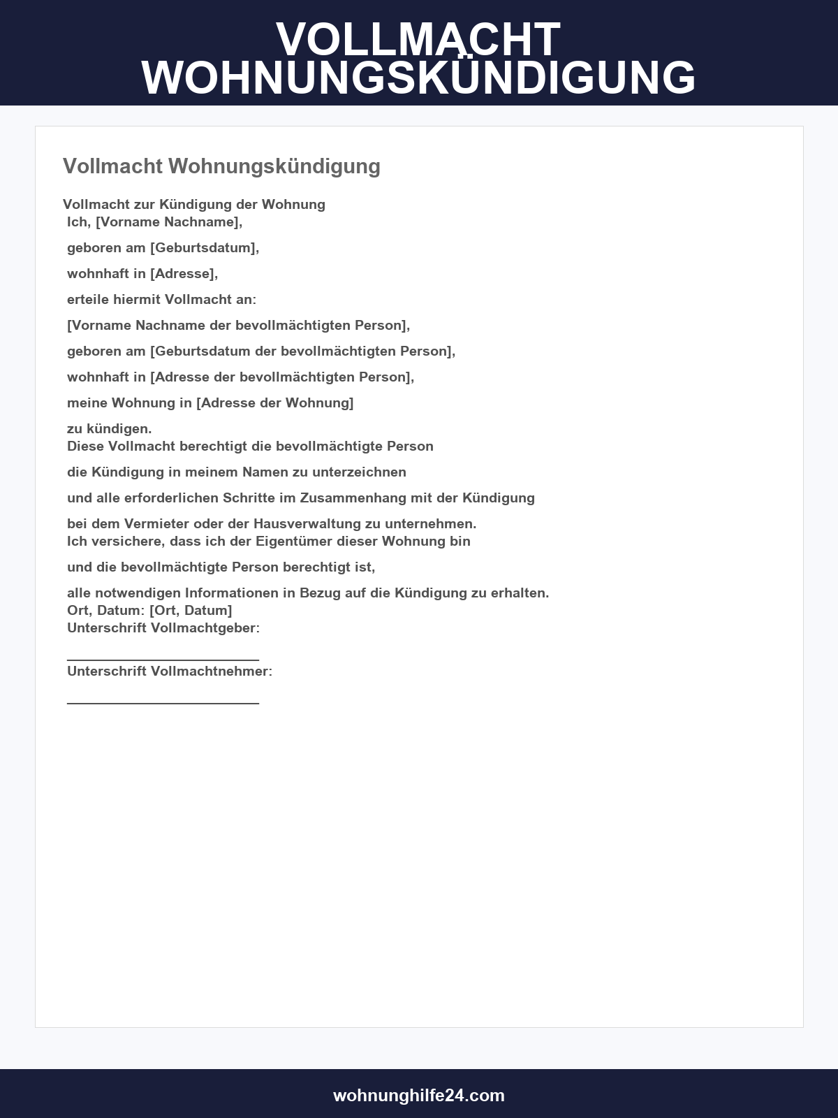 Vollmacht Wohnungskündigung Muster