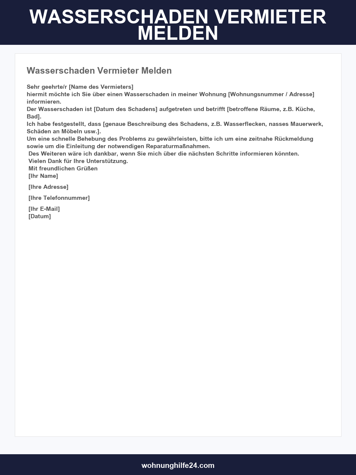 Wasserschaden Vermieter Melden Vorlage