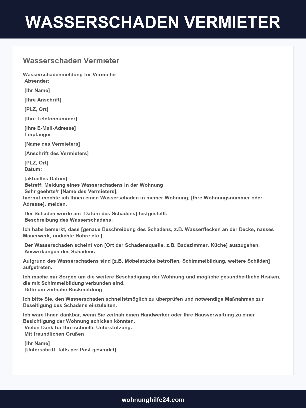 Musterschreiben Wasserschaden Vermieter