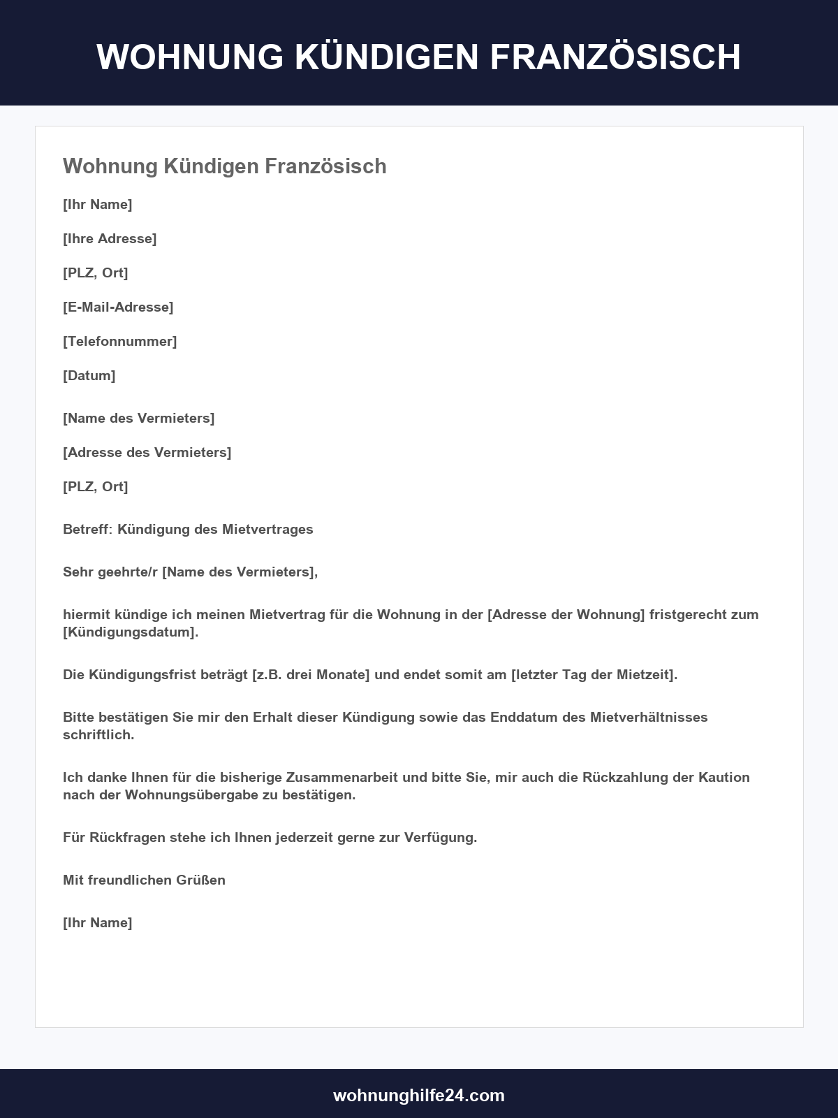 Wohnung Kündigen Französisch