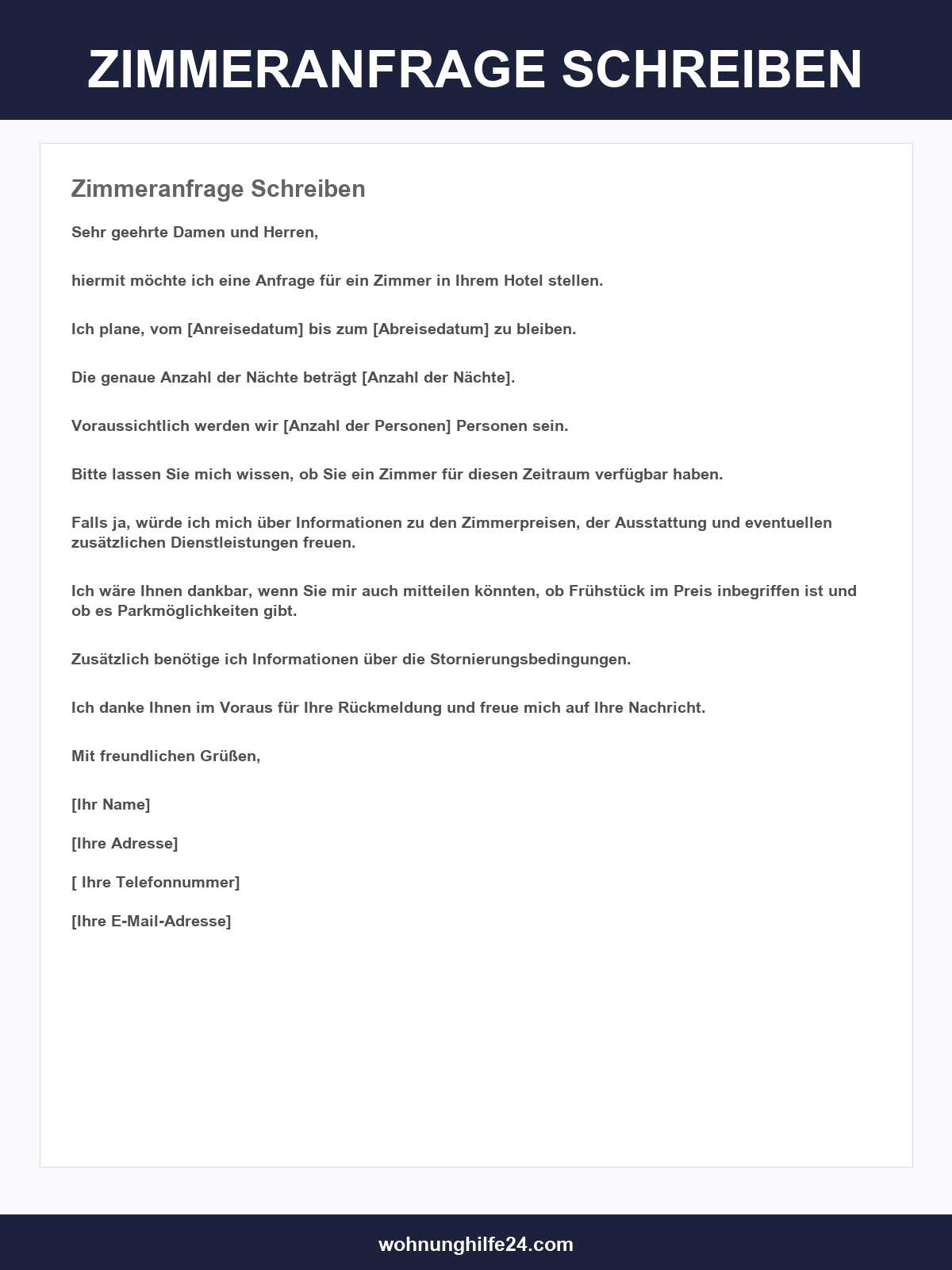 Zimmeranfrage Schreiben